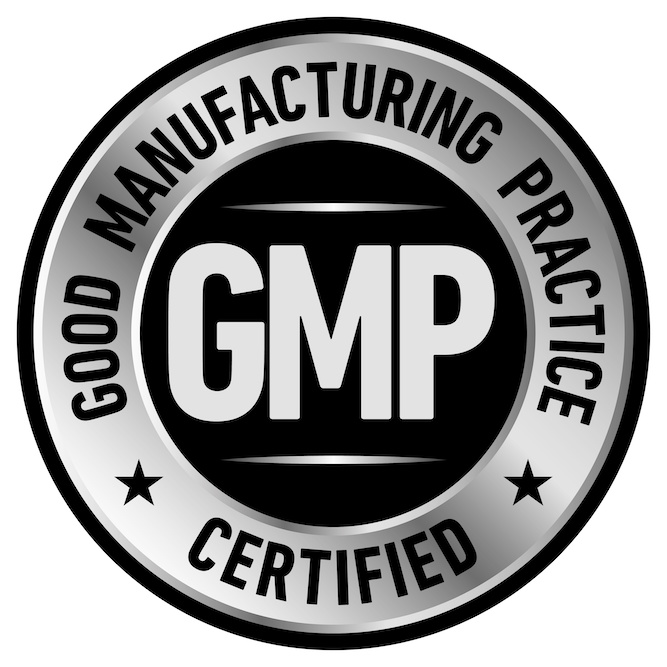 Graphic Designed emblem indicating an organization has been certified for GMP (Good Manufacturing Practices) through the American Kratom Association