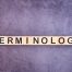 A purple background, with a series of scrabble tiles that form the word "Terminology".