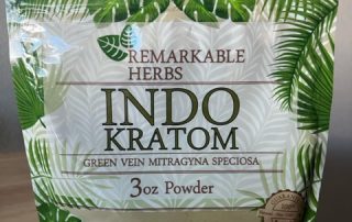 Photographic image depicting a Remarkable Herbs branded packet of Indo Kratom Powder used for review